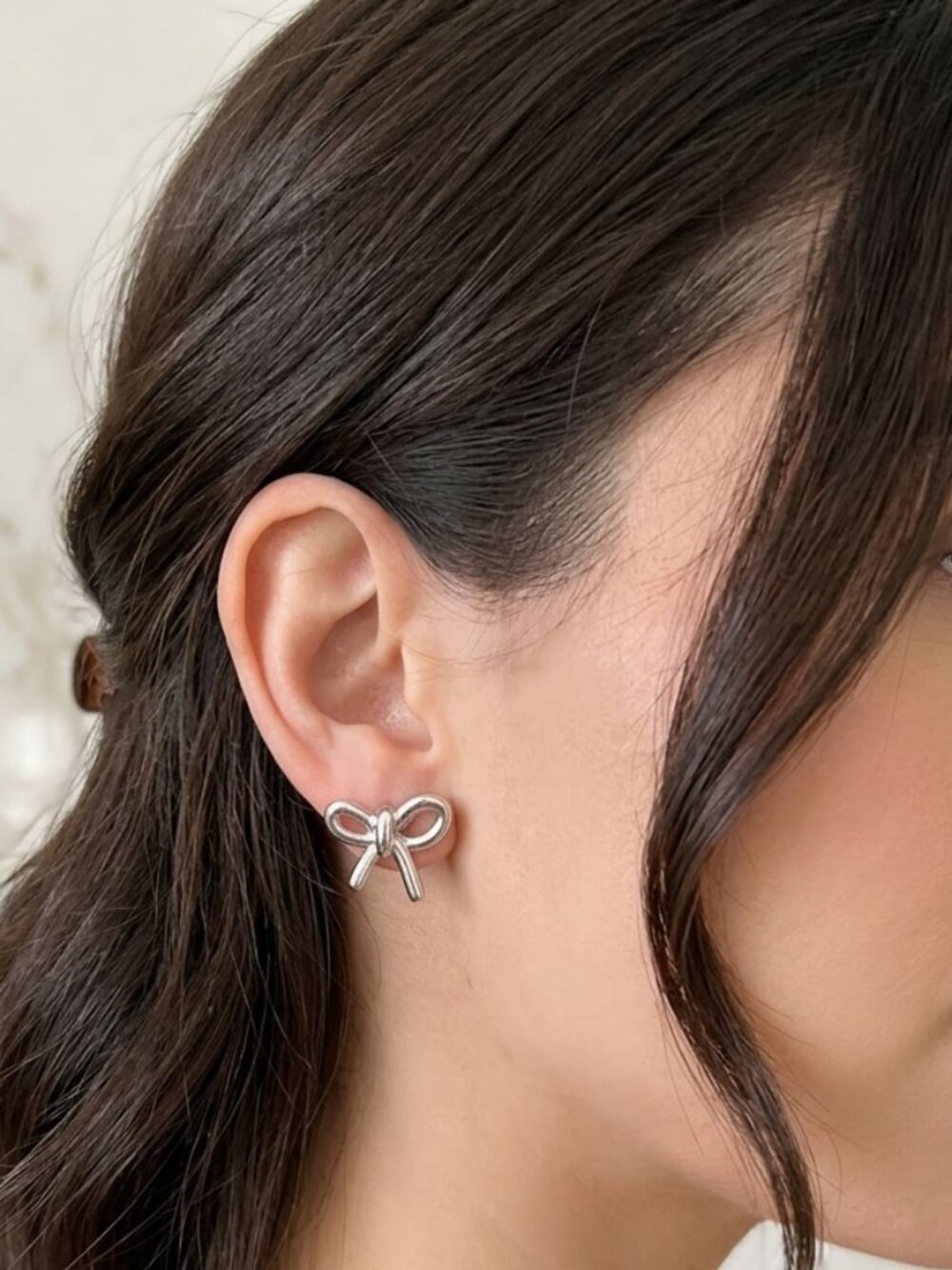 Silver Bow Stud Earrings Chunky Metallic Ribbon Coquette Statement Minimalist